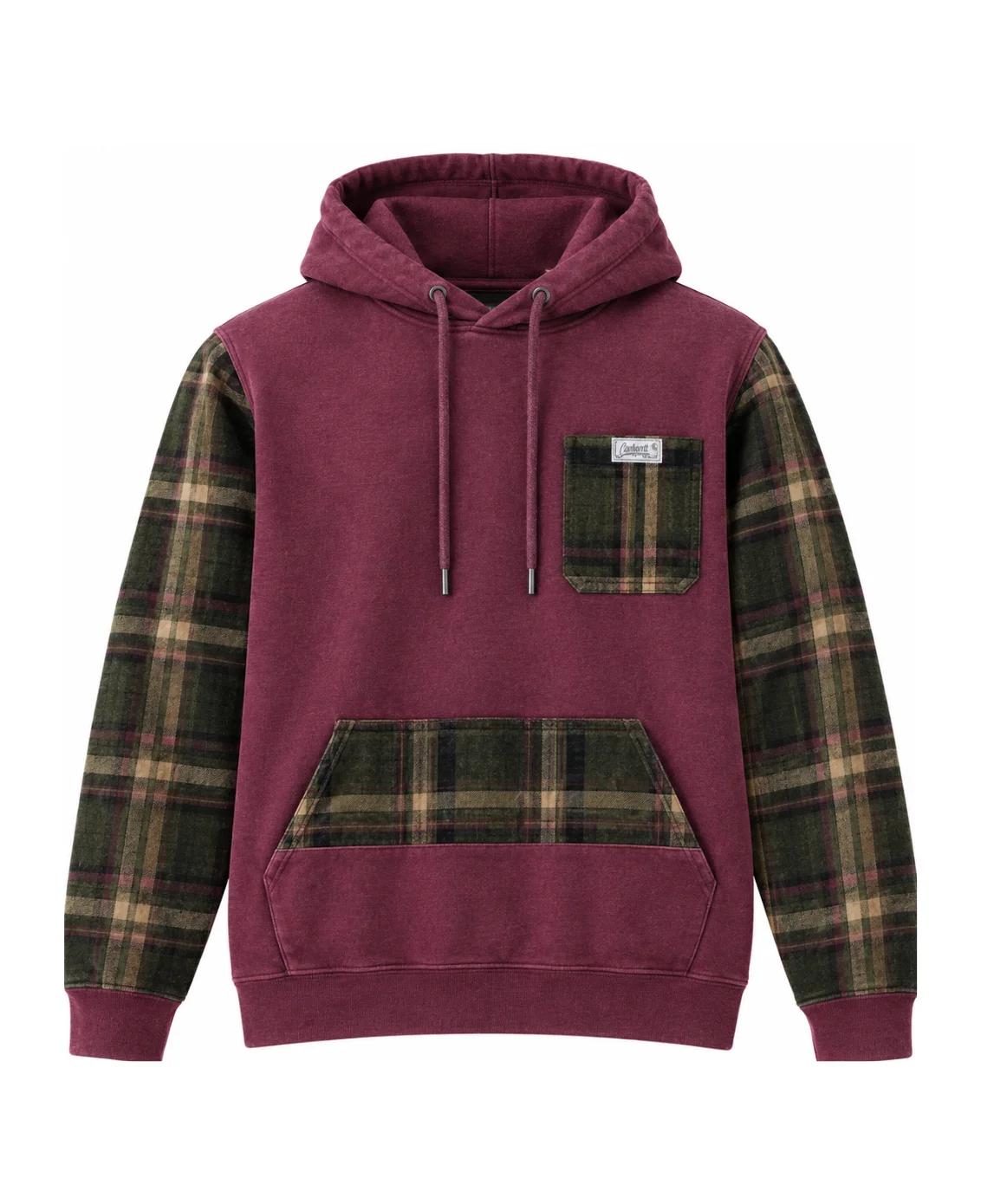 Burgundy & Plaid Reworked Hoodie